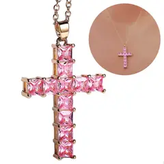 NO LOGO - Collar Cruz De Zirconia Cubicas Acero Inoxidable