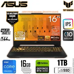 ASUS - Laptop TUF F16 FX607VU-RL091 16" WUXGA IPS, Core i7-13620H, Ram 16GB, Ssd 1 TB, Rtx 4050 6GB