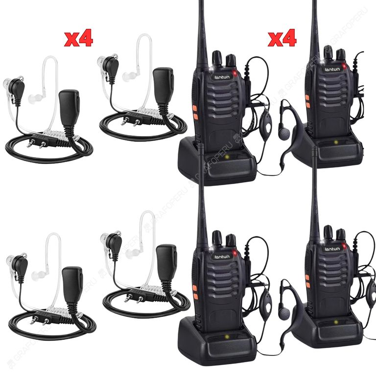 04 Radio Walkie Talkie Seguridad + 04 Audifono Tactico Microfono.