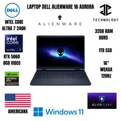 DELL - LAPTOP ALIENWARE 16 AURORA/ ULTRA 7 240H / 32GB DDR5 / 1TB SSD / RTX5060 8GB / 16" WIN 11
