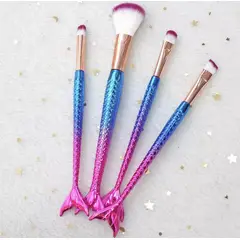 GENERICO - JUEGO DE 4 BROCHAS DE MAQUILLAJE SIRENA AZUL Y ROSA