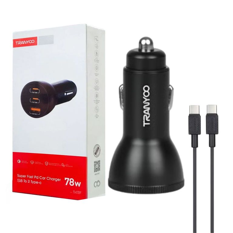 Cargador de Auto 78W USB y Doble Tipo C PD QC50 Carga Rápida