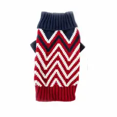 GENERICO - CHOMPA TEJIDA ZIGZAG ROJA Y AZUL PARA PERRO GATO TALLA XS