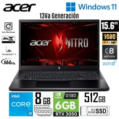 ACER - Laptop NITRO V15 ANV15-51-56GH Intel Core i5 13va Gen 8GB RAM 512GB SSD 156 FHD RTX3050