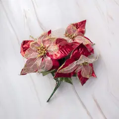PANORAMA HOGAR - Ramo Decorativo de Poinsettias Artificiales Rojas y Doradas 36CM