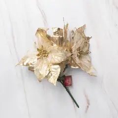 PANORAMA HOGAR - Ramo Navideño Artificial de Poinsettias Doradas 36CM