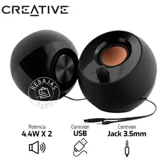 CREATIVE - Parlantes Pebble 2.0 4.4W USB-A Auxiliar 3.5mm Negro Compacto