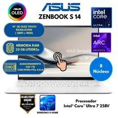 ASUS - Laptop ZenBook S 14 2en1 Intel Core Ultra 7 -RAM 32 GB SSD 1TB 14" 3K OLED Táctil Windows 11