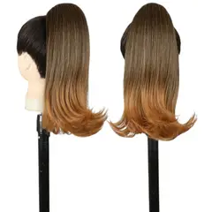 GENERICO - EXTENSIONES DE COLA DE FIBRA FUTURA RETRO DE 35CM DE LARGO Y 115GR CON 2 CLIP Y LIGA AJUSTABLE - MIEL BALAYAGE COBRIZO