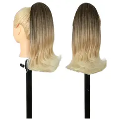 GENERICO - EXTENSIONES DE COLA DE FIBRA FUTURA RETRO DE 35CM DE LARGO Y 115GR CON 2 CLIP Y LIGA AJUSTABLE - RUBIO CENIZO CLARO DORADO BALAYAGE