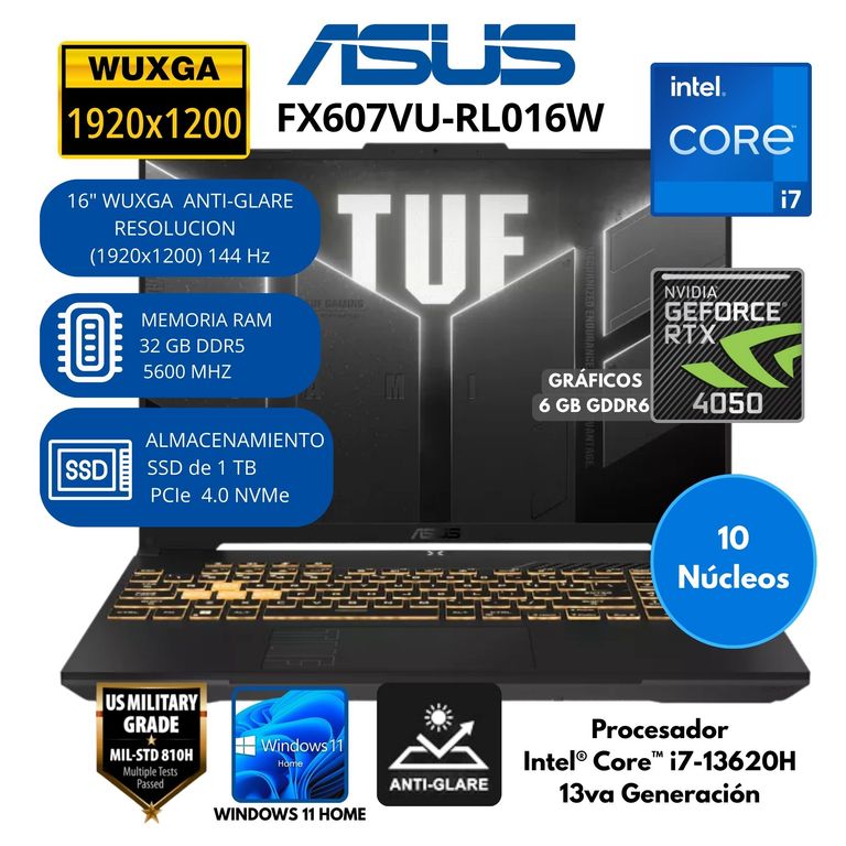 Laptop TUF Intel Core i7 (FX607VU-RL016W) RAM 32 GB SSD 1 TB 16" WUXGA Windows 11