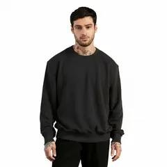 DROP THE LABEL - Sweatshirt Negro Algodón Peruano Polera Cuello Redondo