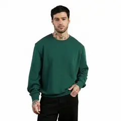 DROP THE LABEL - Sweatshirt Verde Algodón Peruano Polera Cuello Redondo
