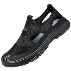 TIOZONEY - Sandalias caladas para hombre-Negro