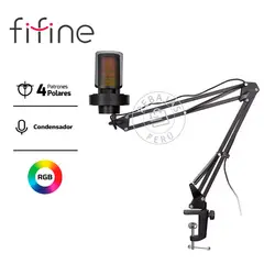 FIFINE - Micrófono A8T Condensador con Brazo USB C RGB Mute