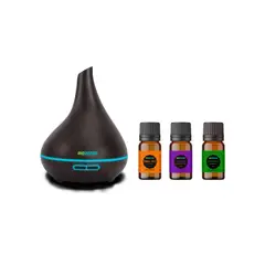 GENERICO - Humificador Difusor + Pack 3 Aceite Esencial Menta, Lavanda Y Naranja Biozenze