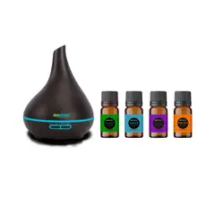 GENERICO - Humificador Difusor De Aromas + Pack 4 Aceite Esencial De Menta, Eucalipto, Lavanda Y Naranja Biozenze