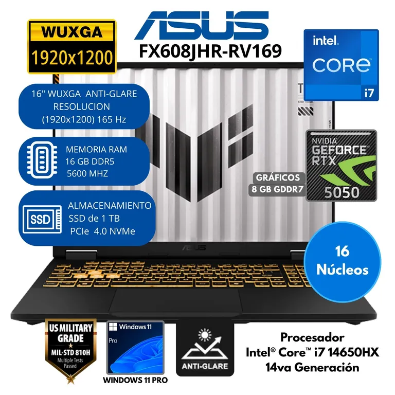 Laptop TUF Intel Core i7 (FX608JHR-RV169) RAM 16 GB SSD 1 TB 16" WUXGA Windows 11 PRO