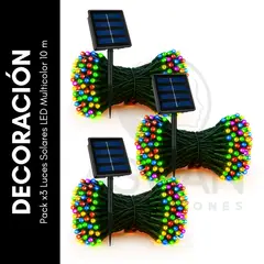 GENERICO - Pack x3 Luces Solares LED Multicolor 10 m