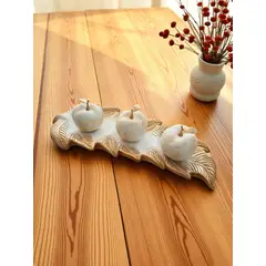 MAP DESIGN HOME - Centro de Mesa Manzanas Hojas Naturals Golden 36x14x10 cm