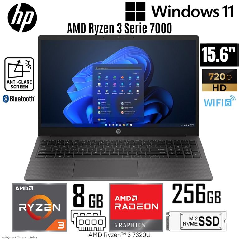 Laptop 255 G10 AMD Ryzen 3 7320U 8GB RAM 256GB SSD 15.6" HD - Grey