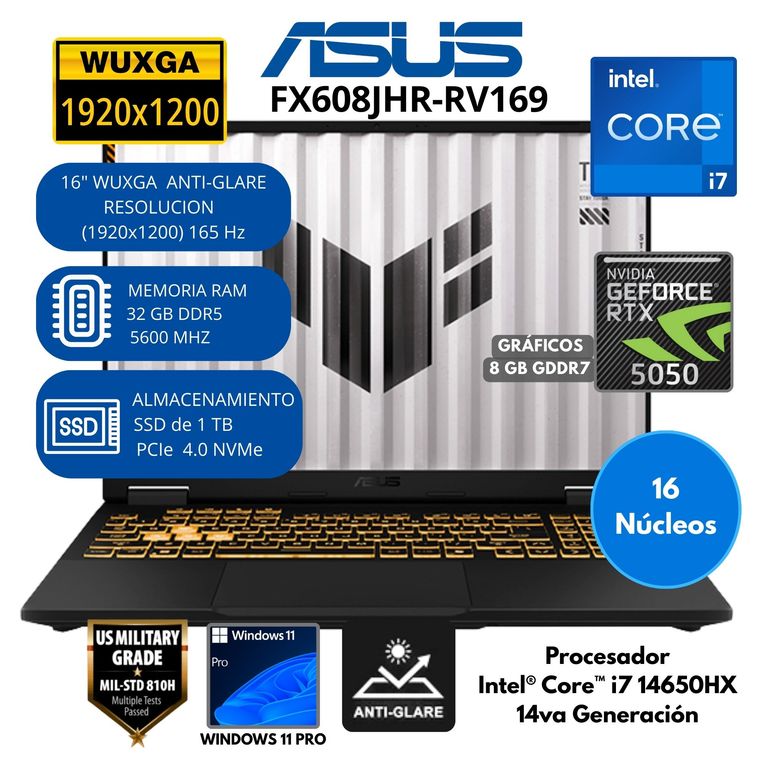 Laptop TUF Intel Core i7 (FX608JHR-RV169) RAM 32 GB SSD 1 TB 16" WUXGA Windows 11