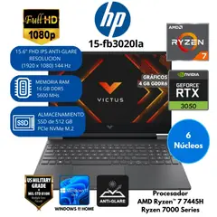 HP - Laptop Victus AMD Ryzen 7(15-fb3020la) RAM 16 GB SSD 512 GB 15.6"FHD Windows 11 HOME