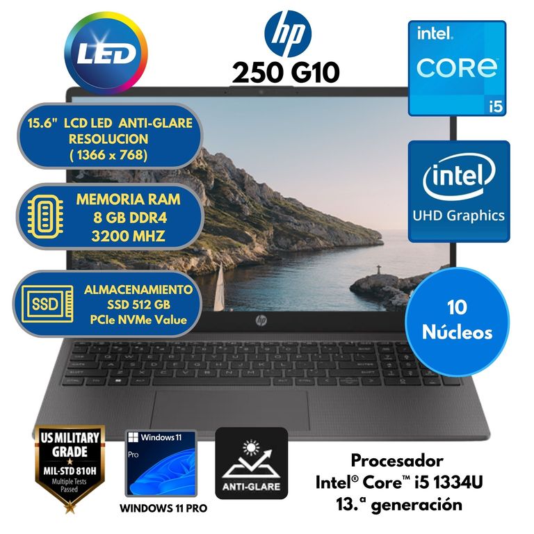 Laptop INTEL CORE i5 (250 G10) RAM 8GB SSD 512 GB 15.6" LCD LED Windows 11 PRO