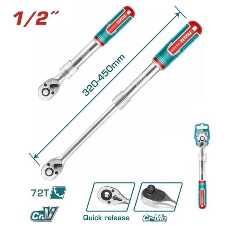 LLAVE RATCHET MEDIA PULGADA EXTENDIBLE INDUSTRIAL TOTAL -THT106128L