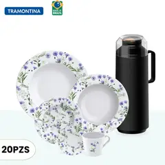 TRAMONTINA - Juego de Vajilla Ana Alice x20 piezas + Termo Negro