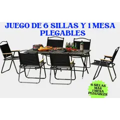 GENERICO - JUEGO DE MESA CON 6 SILLAS JARDIN TERRAZA CAMPING PATIO PLAYA PLEGABLE