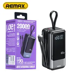 REMAX - Bateria Portatil 20000 mAh PD 65W QC60W, carga rápida con 2 cables