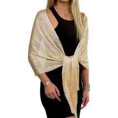 KAST PE - Chal Bufanda Alisa Clásica Dorado Claro con Flecos de Hilo para fiesta