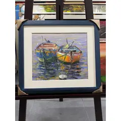 GENERICO - Cuadro decorativo al oleo botes 52x46 cm