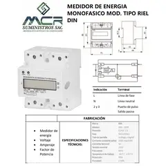 GENERICO - MEDIDOR DE ENERGIA ACTIVA MONOFASICO MOD TIPO RIEL DIN