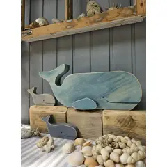 BOSQUE INVERNAL DECORACION ECO ALTERNATIVA - Adorno de Familia de Ballenas en madera