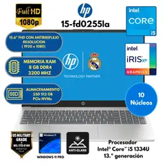 HP - Laptop INTEL CORE i5 (15-fd0255la ) RAM 8 GB SSD 512 GB 15.6" FHD CON ANTIRREFLEJO Windows 11 PRO