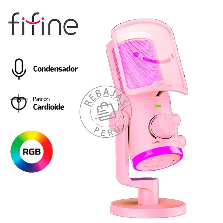 Micrófono AM6 Pink USB Condensador RGB Filtro Antipop