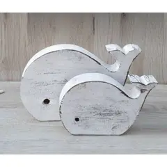 BOSQUE INVERNAL DECORACION ECO ALTERNATIVA - Dúo ballenitas blancas en madera