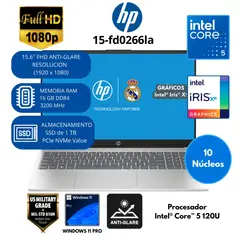 HP - Laptop INTEL CORE i5 (15-fd0266la )RAM 16 GB SSD 1 TB 15.6" FHD CON ANTIRREFLEJO Windows 11 PRO