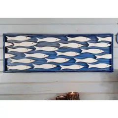 BOSQUE INVERNAL DECORACION ECO ALTERNATIVA - Cuadro de cardúmen de sardinas en azul y blanco