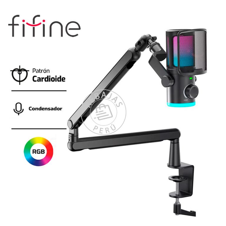 Micrófono TAM6 Black USB Condensador RGB con Brazo y Mute