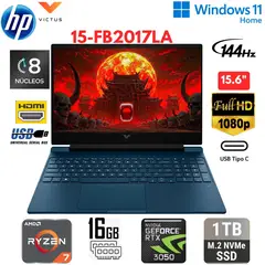 HP - Laptop GAMING VICTUS 15-FB2017LA 15.6" FHD Ryzen 7-8845HS 16GB RAM 1TB SSD RTX 3050 6GB W11