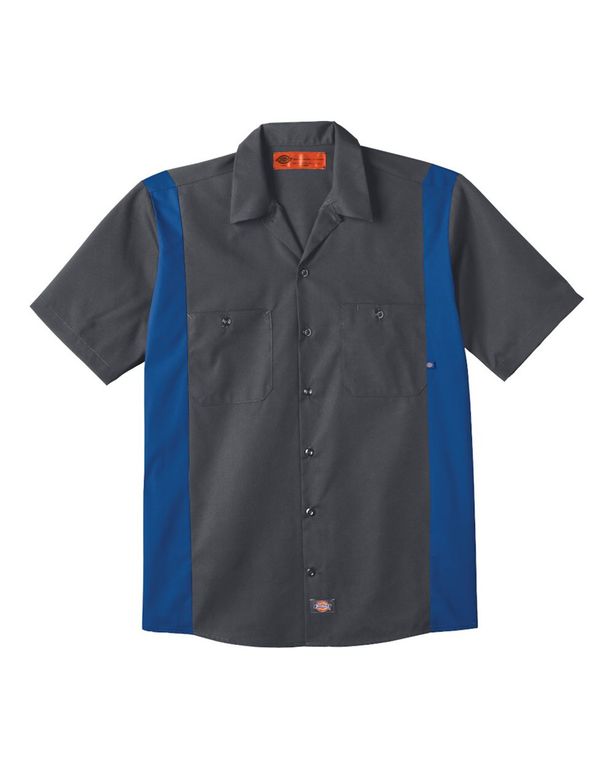 Camisa industrial de color plomo y azul