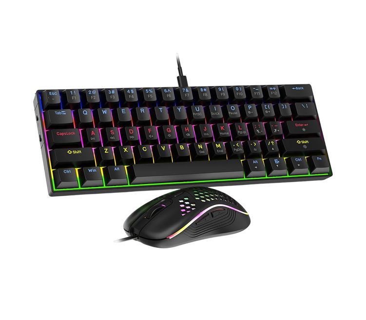 MINI TECLADO MECANICO Y MOUSE NEGRO CON LUZ RGB RETROILUMINADO