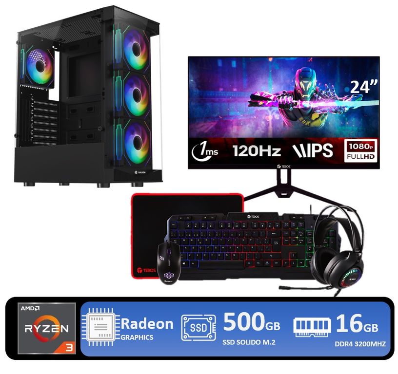 Computadora Pc AMD 3 3200g RAM 16GB SSD 500GB Monitor 24 Full HD