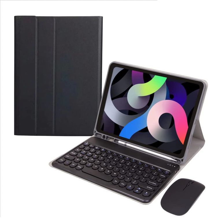 Funda con teclado y raton de español para iPad 9 8 o 7 -negro