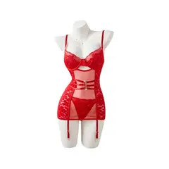 GENERICO - LENCERIA BABYDOLL DE ENCAJE PIJAMA SEXY ROJO