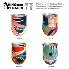 KING PENGUIN - Set 4 Vasos Térmicos Acero Inox. 355ml Tapa Antiderrame