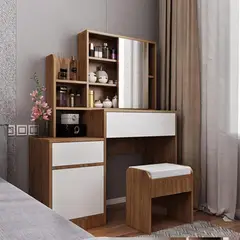 R&R MUEBLES - Tocador más Silla Moderno Floette 2 Cajones 1 Puerta